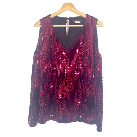 NWT Alexia Admor Sequin Velvet Cold Shoulder Top V-Neck Burgundy Sz M - Picture 3 of 16